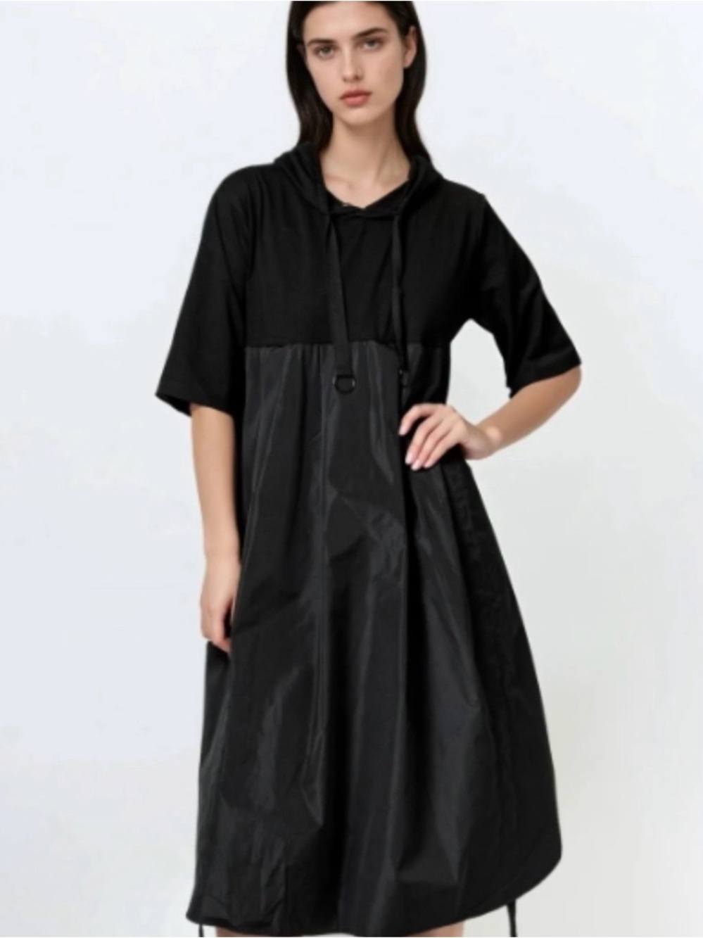 Kate Hewko Black Athleisure Hooded Midi Dress - One Size - Gorpcore